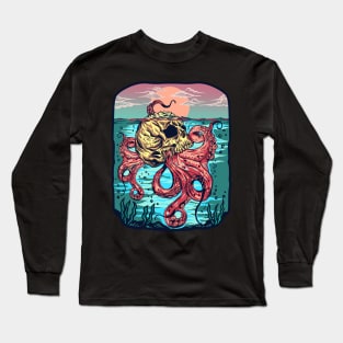 Sunrise Octopus Skull Long Sleeve T-Shirt